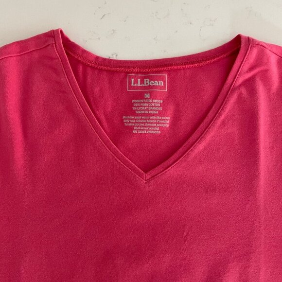 L.L.Bean Casual SS V Neck Pima Cotton Blend T Shirt Top Rose Pink Sz M NWT - Picture 3 of 8